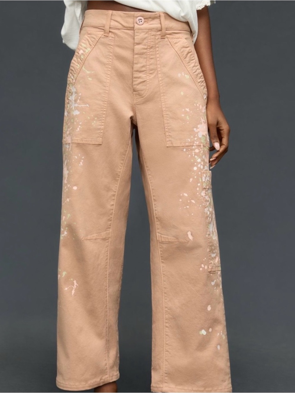 Pilcro Peach Painter-Splatter Wide Leg Pants